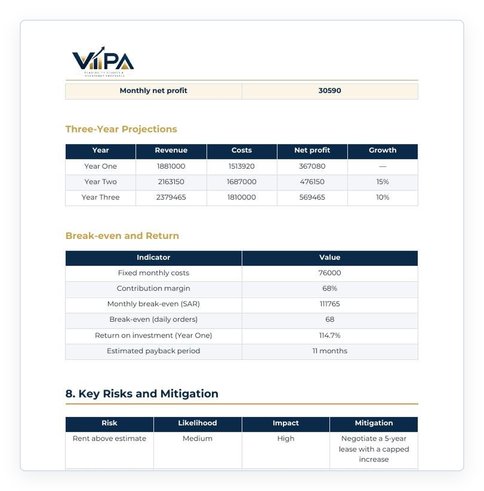 A page from the written study showing setup cost tables